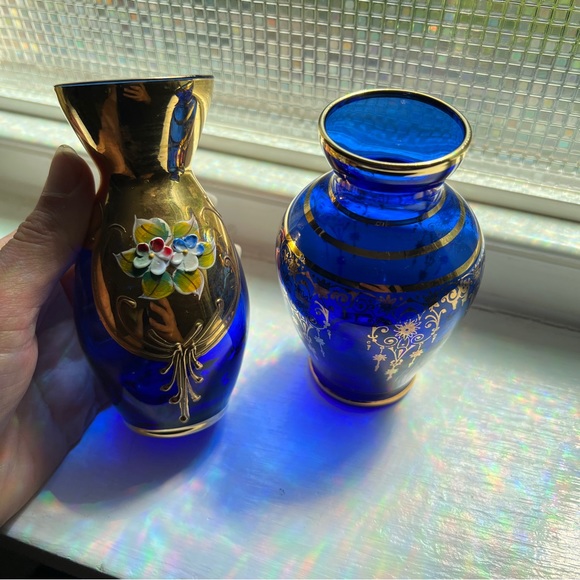 Blue and gold Murano glass vases made in Venice - Picture 2 of 3